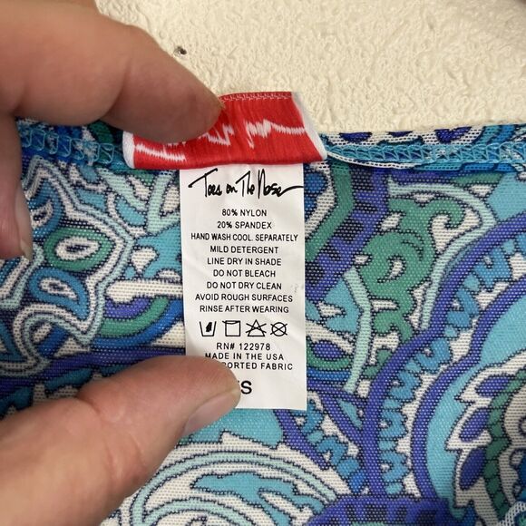 Toes To The Nose Vintage Blue Paisley Swim Cover Dress XS Semi Sheer Beach Boho - Picture 4 of 4